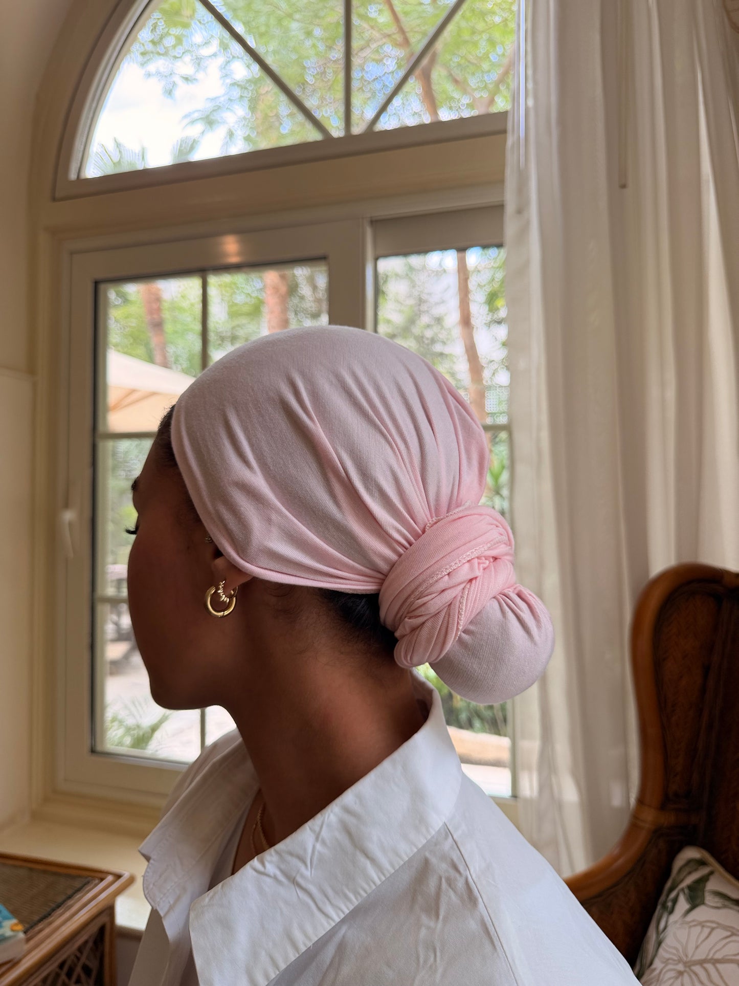 Powder Pink Wrap Turban cotton lycra