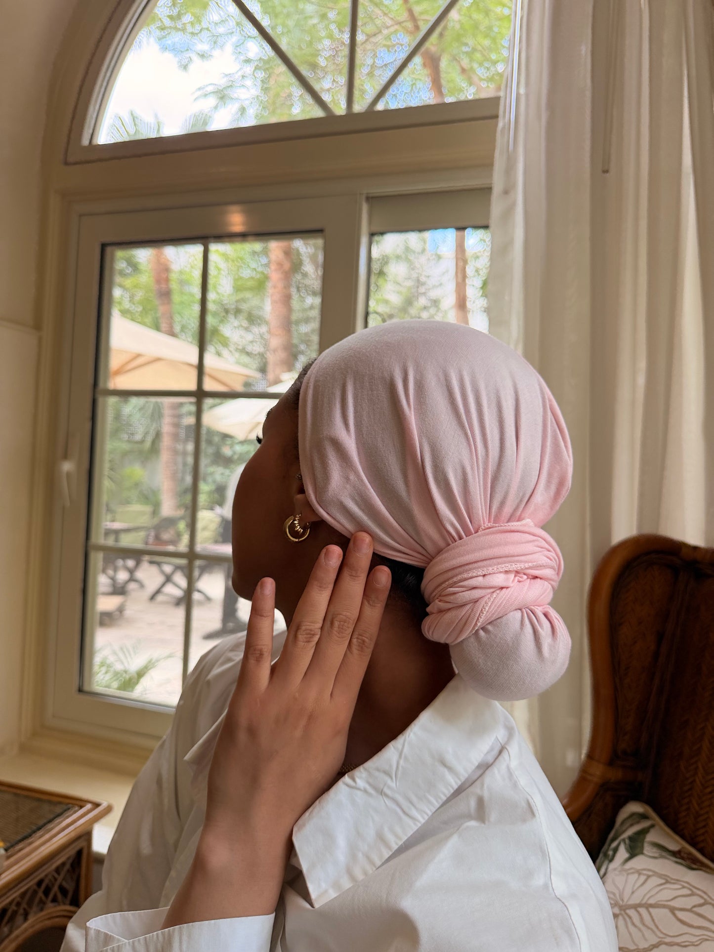 Powder Pink Wrap Turban cotton lycra
